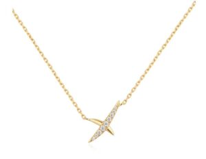 Sterling Silver gold plated cubic zirconia X kiss necklace