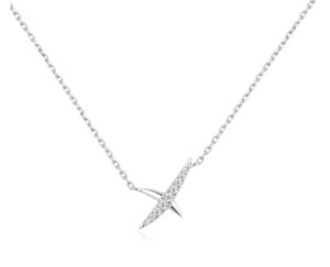 Sterling Silver cubic zirconia X kiss pave necklace on adjustable chain
