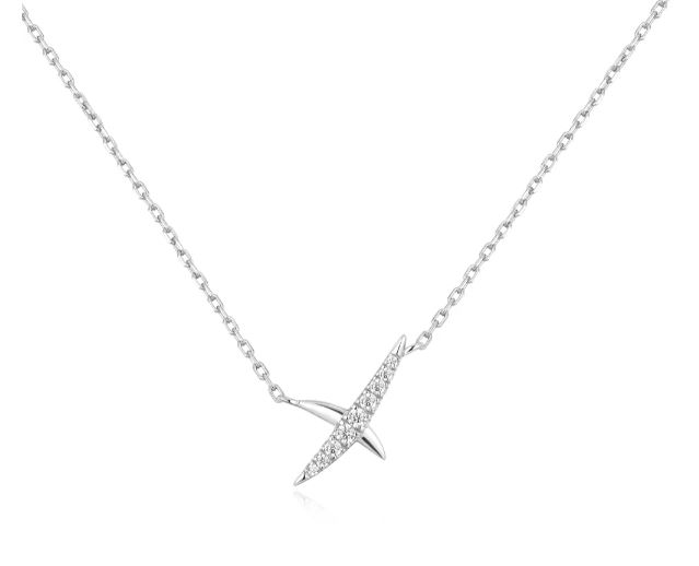 N H .jpg Sterling Silver cubic zirconia X kiss pave necklace on adjustable chain