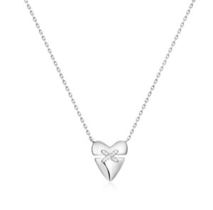 Sterling Silver heart cubic zircona Kiss pendant on adjustable chain