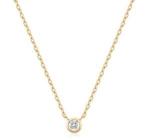 Sterling Silver gold plated round solitaire cubic zirconia adjustable necklace