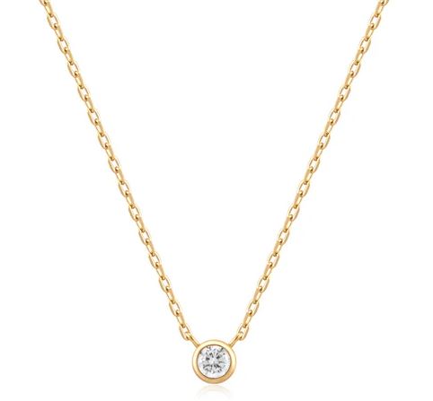 Sterling Silver gold plated round solitaire cubic zirconia adjustable necklace