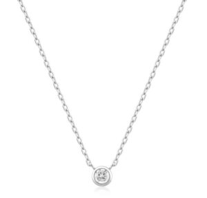 Sterling Silver round solitaire cubic zirconia adjustable necklace