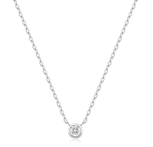 Sterling Silver round solitaire cubic zirconia adjustable necklace