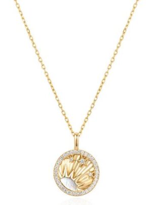 Sterling Silver gold plated mother of pearl and cubic zirconia sun star necklace on adjustable chain