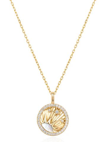 N G .jpg Sterling Silver gold plated mother of pearl and cubic zirconia sun star necklace on adjustable chain