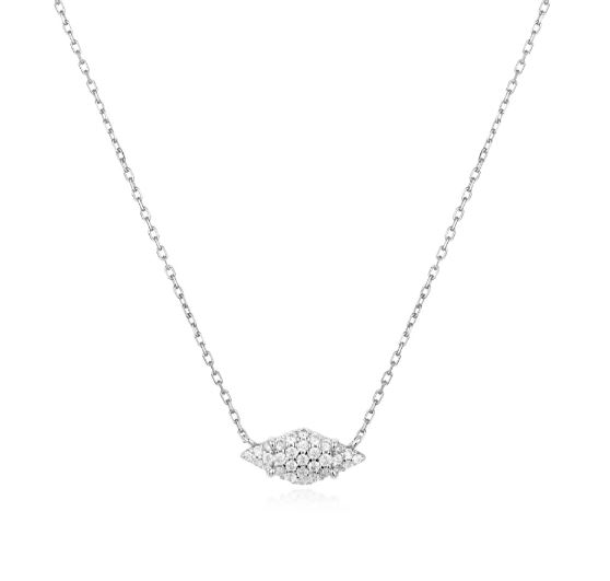 Sterling Silver cubic zirconia diamond shape pave necklace on adjustable chain