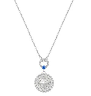 Sterling Silver eight pointed star pave cubic zirconia signet necklace
