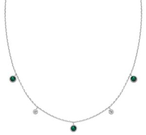 Sterling Silver malachite and cubic zircona station necklace
