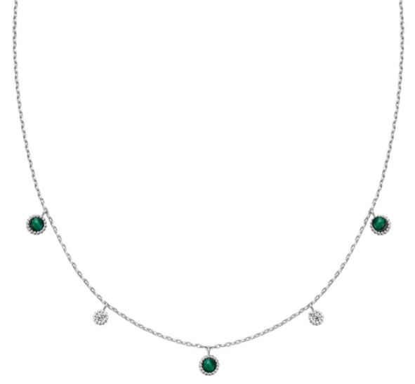N H .jpg Sterling Silver malachite and cubic zircona station necklace