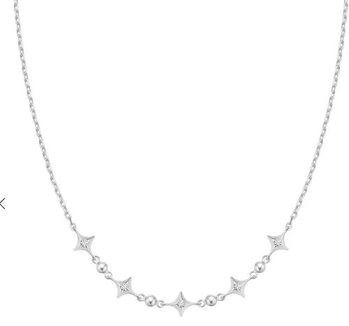 N H .jpg Sterling Silver cubic zirconia sparkling star station necklace