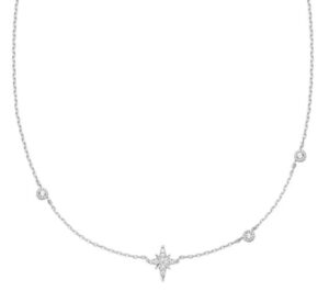 Sterling Silver eight pointed cubic zirconia star station necklace