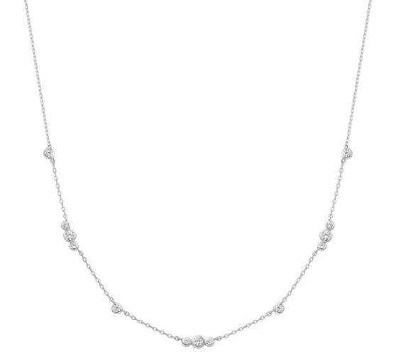Sterling Silver sparing bezel cubic zirconia station necklace