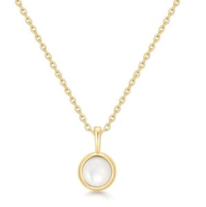 Sterling Silver gold plated mother of pearl circle disc necklace on adjustable chain