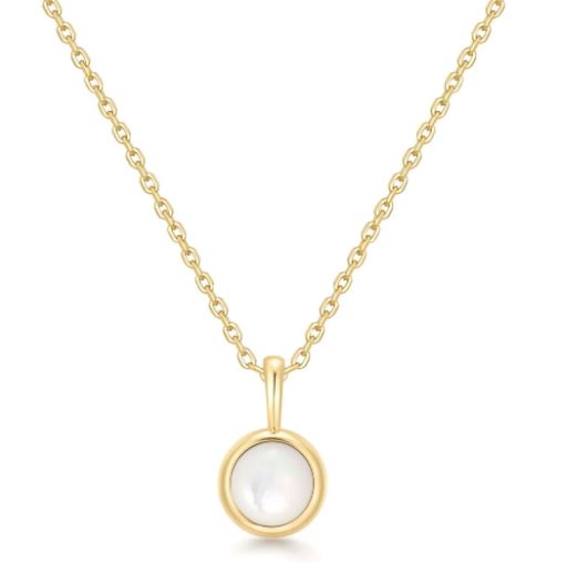 N G MP .jpg Sterling Silver gold plated mother of pearl circle disc necklace on adjustable chain