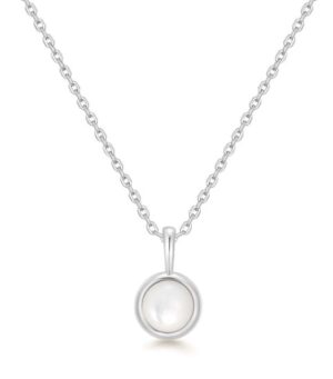 Sterling Silver rhodium plated mother of pearl circle disc necklace on adjustable chain