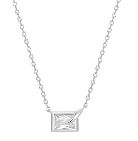 Sterling Silver rhodium plated sparkling bezel set cube necklace