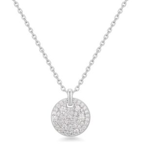 Sterling silver large pave cubic zirconia pave disc necklace on adjustable chain