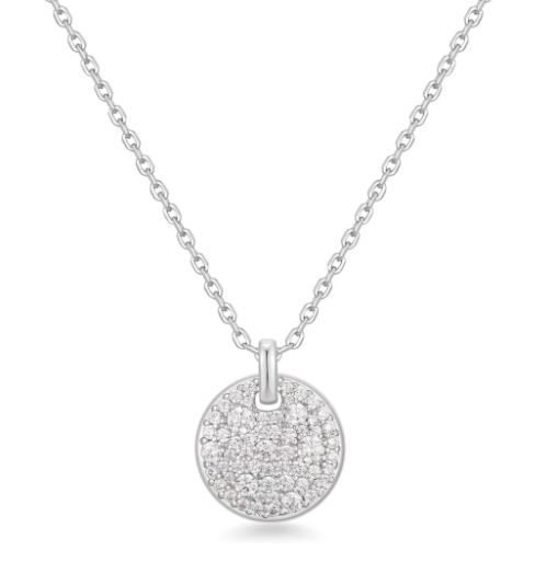 N H .jpg Sterling silver large pave cubic zirconia pave disc necklace on adjustable chain