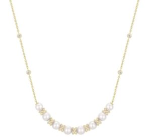 Sterling Silver gold plated sparking braided shell pearl and cubic zirconia necklace