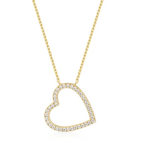 N G .jpg Sterling Silver gold plated heart pave necklace on adjustable chain
