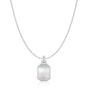 Sterling Silver rhodium plated mother of pearl square necklace on adjustable chain