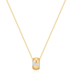 Sterling Silver gold plated puffed rivulet pave necklace on adjustable chain