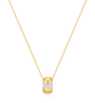N G .png Sterling Silver gold plated puffed rivulet pave necklace on adjustable chain
