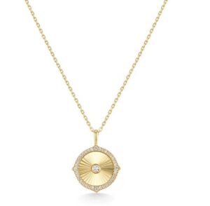 Sterling Silver gold plated diamond cut sunny disc necklace on adjustable chain