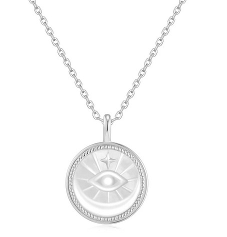 Sterling Silver rhodium plated evil eye mother of pearl medallion necklace