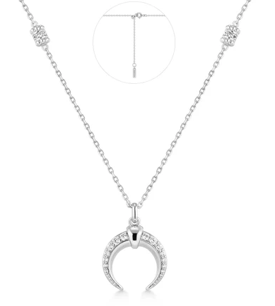 N H Sterling Silver rhodium plated reversible cubic zirconia horn necklace on adjustable chain