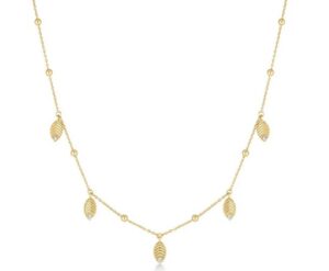 Sterling Silver gold plated cubic zirconia leaf station necklace on adjustable chain
