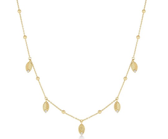 N G .jpg Sterling Silver gold plated cubic zirconia leaf station necklace on adjustable chain