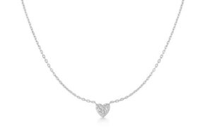 Sterling Silver rhodium plated pave petite heart pendant on adjustable chain