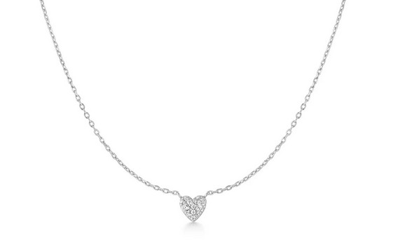 Sterling Silver rhodium plated pave petite heart pendant on adjustable chain