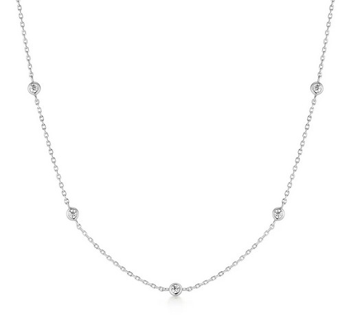 Sterling Silver rhodium plated cubic zirconia station necklace on adjustable chain