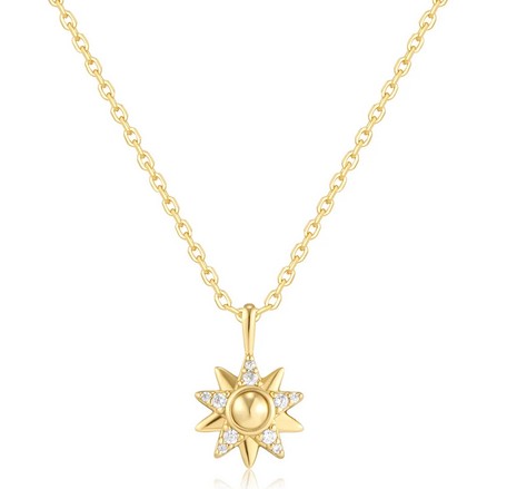 N G .jpg Sterling Silver gold plated sunburt necklace on adjustable chain