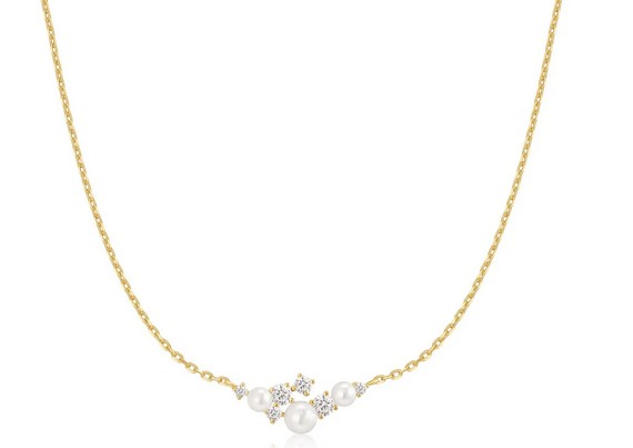 N G .jpg Sterling Silver gold plated freshwater pearl cluster necklace on adjustable chain