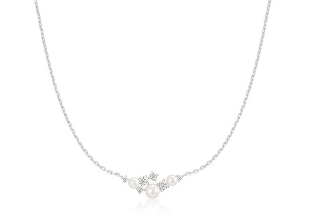 Sterling Silver rhodium plated freshwater pearl cluster necklace on adjustable chain