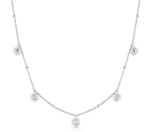 Sterling Silver rhodium plated molten bezel set droplet station necklace on adjustable chain