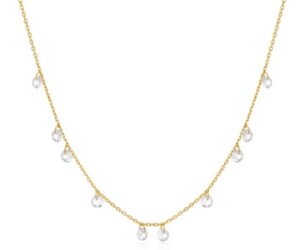Sterling Silver gold plated droplet station necklace on adjustable chain