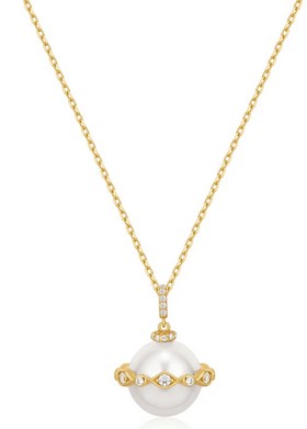 Sterling Silver gold plated freshwater pearl shell halo and cubic necklace on adjustable chain
