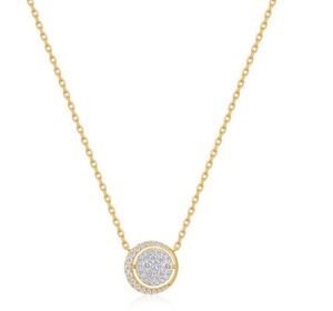 Sterling Silver gold plated reversible cubic zirconia pave moon necklace on adjustable chain
