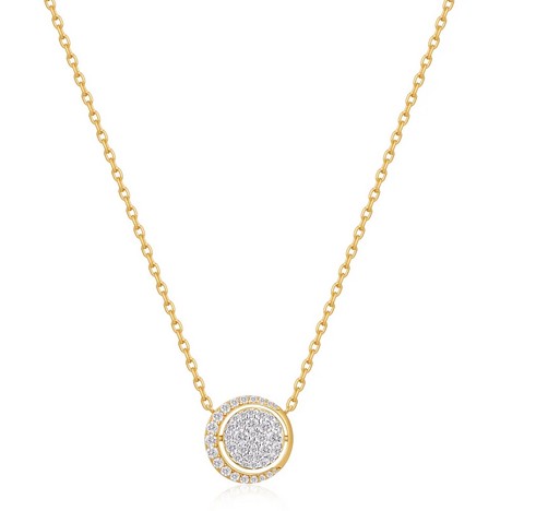 N G .jpg Sterling Silver gold plated reversible cubic zirconia pave moon necklace on adjustable chain