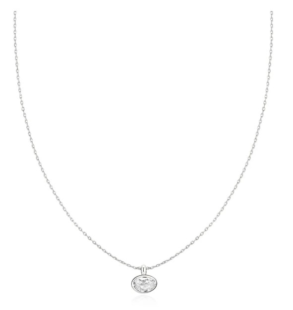 Sterling Silver Rhodium Plated Ania Haei Cubic Zirconia Bezel Set Organic Pebble Necklace on adjust chain