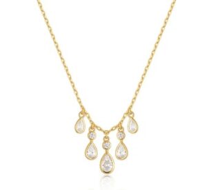 Sterling Silver Gold Plated bezet set cubic zirconia teardrop cascade necklace on adjustable chain