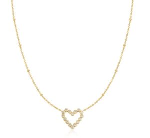 Sterling Silver Gold Plated Bezel Set Cubic Zirconia Open Heart Necklace Adjustable Chain