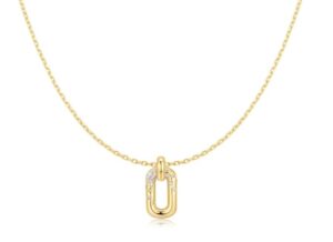 Sterling Silver gold plated sparkling cubic zirconia oval hoop pendant on adjustable chain