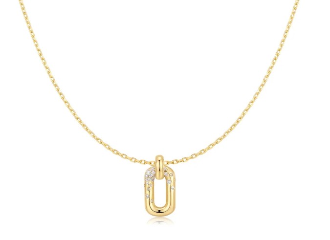 Sterling Silver gold plated sparkling cubic zirconia oval hoop pendant on adjustable chain