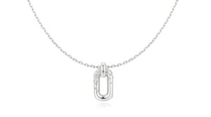 Sterling Silver Rhodium Plated Ania Haei Sparkling Oval Cubic Zirconia Hoop Pendant On Adjustable Chain